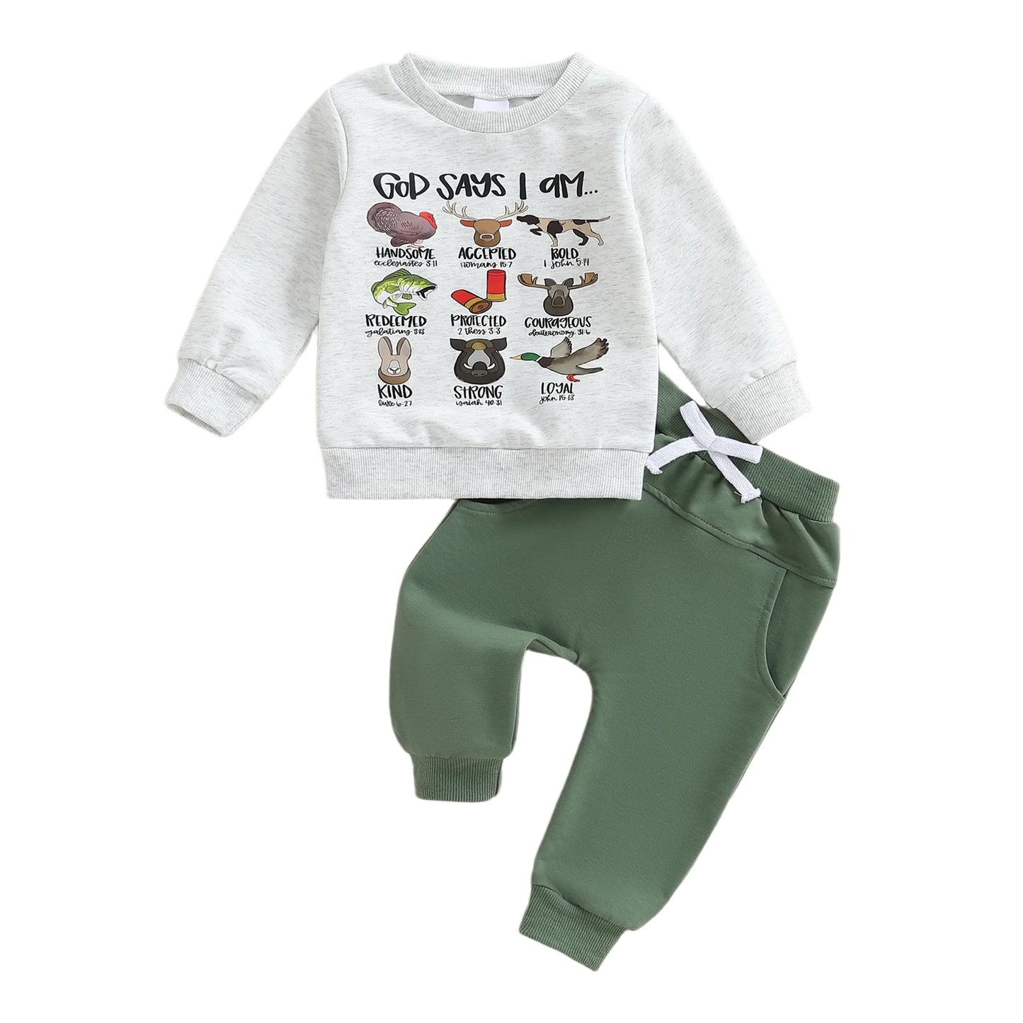 Infant Boys Stylish Autumn Ensemble Trendy Long Sleeve Top with Printed Letters and Matching Solid Pants - 2 Piece Set