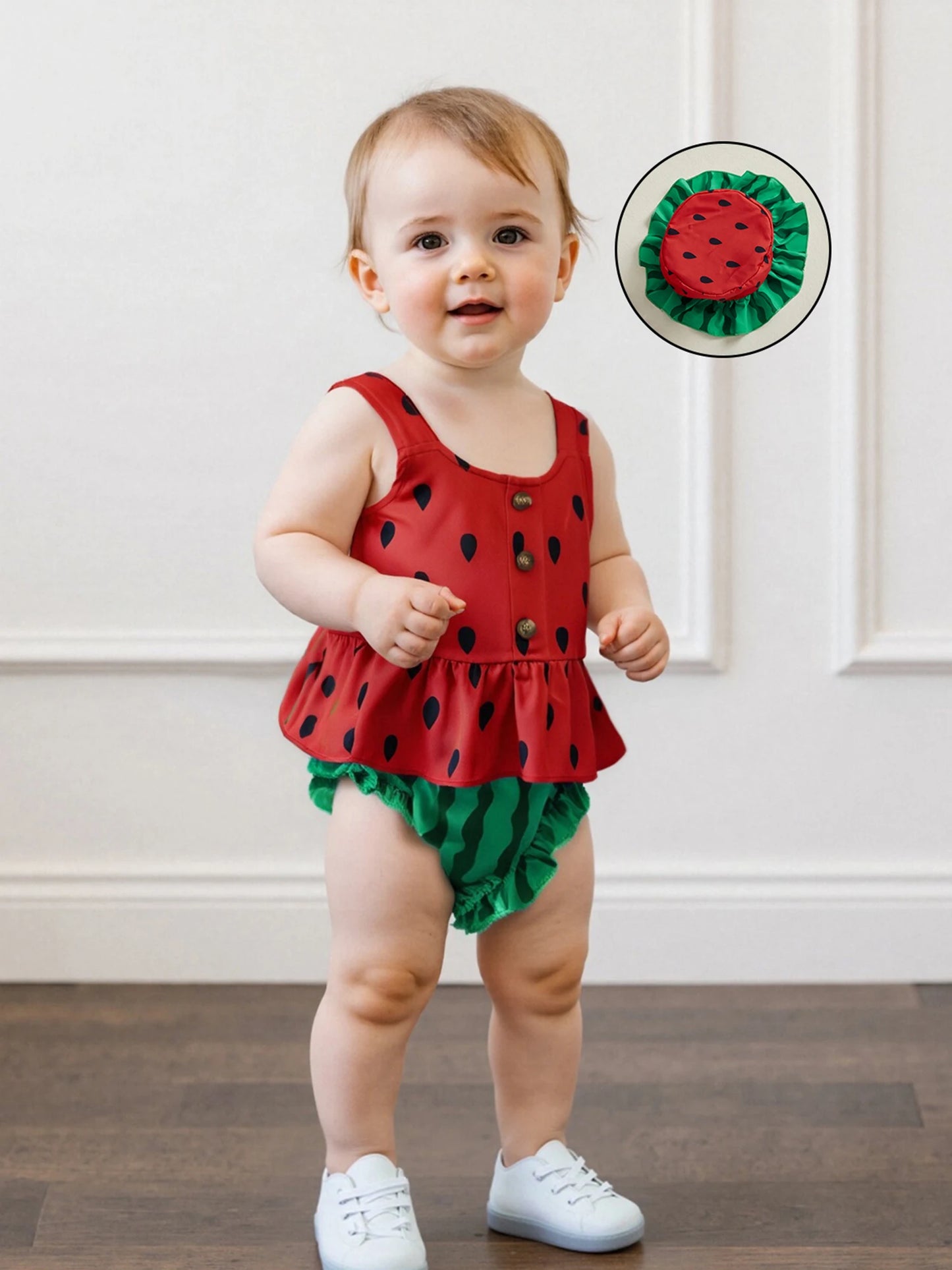 Girls 3 Piece Pineapple Outfits Sleeveless Button Cami Tops Ruffle Trim PP Shorts Hat Sets - Summer Fun Fashion