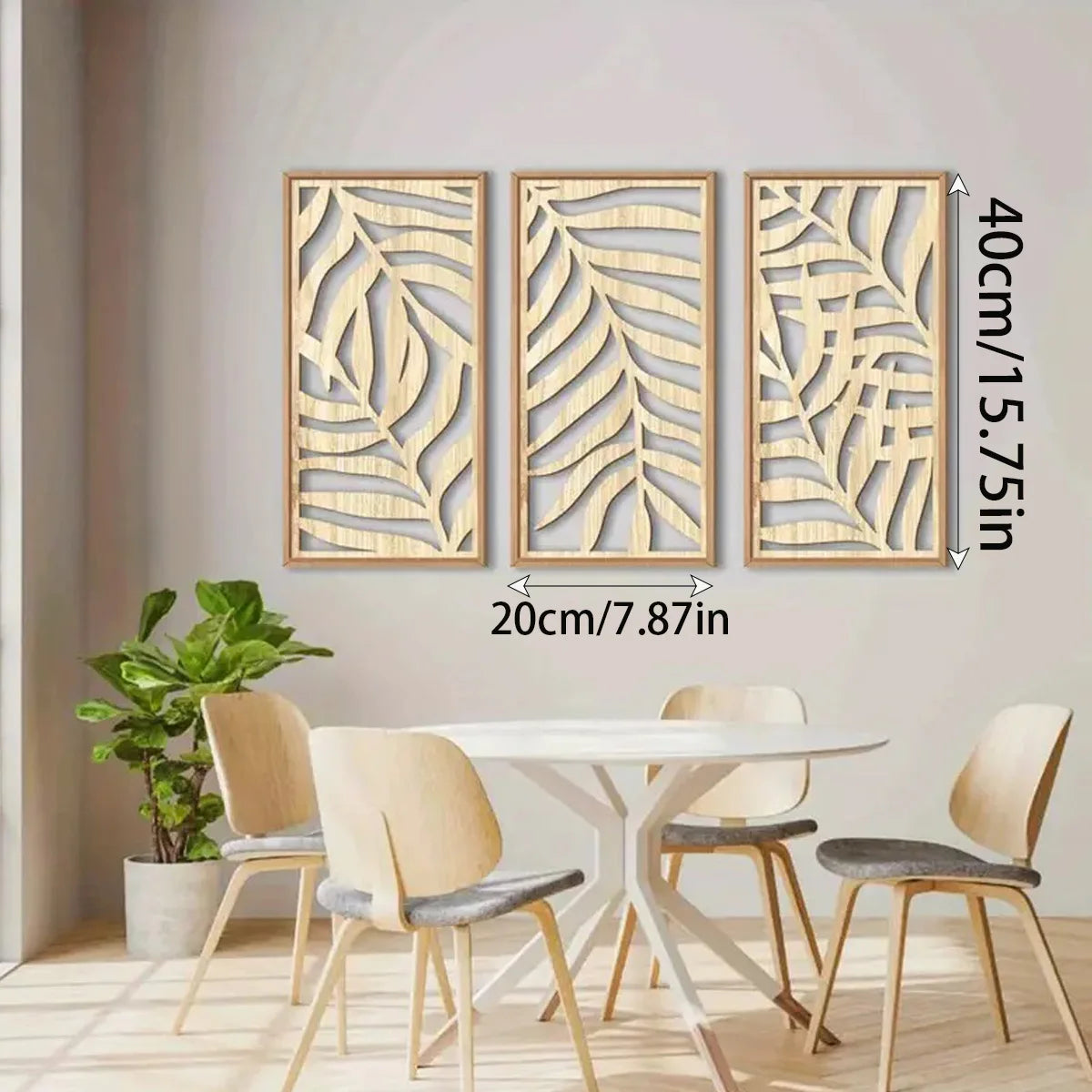 3pcs Modern Abstract Leaf Carving Wood Wall Decoration Tropical Palm Hollow Wooden Art Home Decor