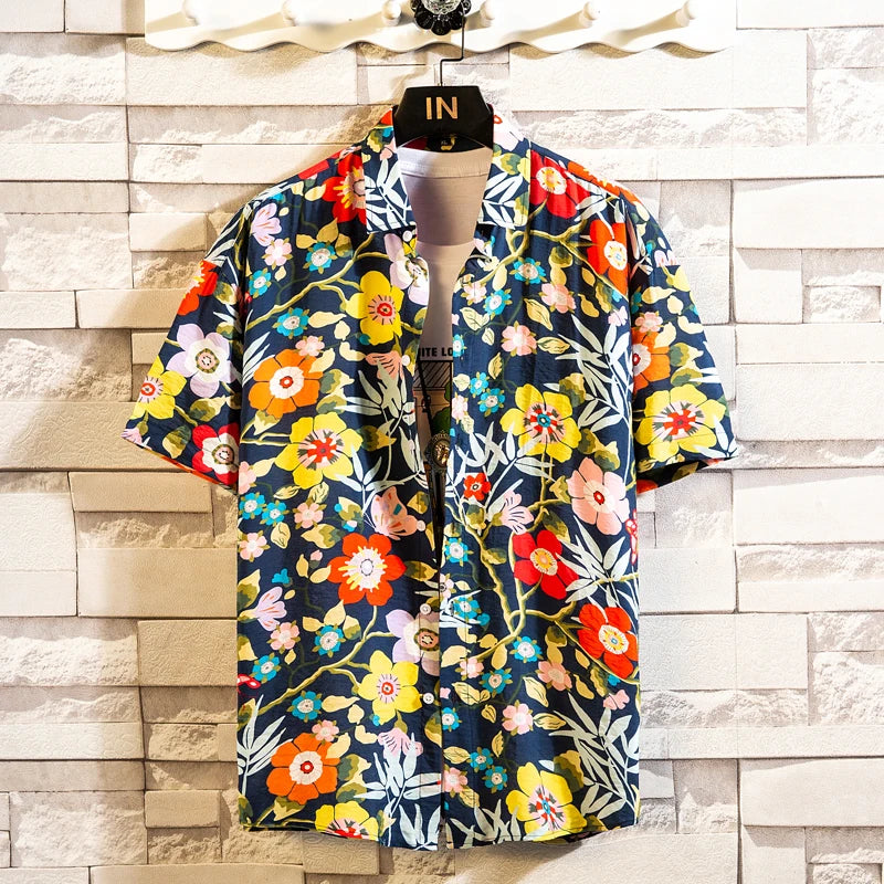 Summer High Quality Cotton Mens Hawaiian Shirt Printed Short Sleeve Big Size Hawaii Men Beach Floral Shirts Multiple 1037