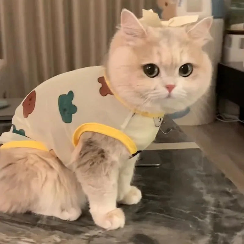 Pet Vest Spring Summer Cartoon Anti Loose Fur Soft Ventilated Adorable Ins Style Slim Cooling Elastic Kitty Casual Light Outdoor