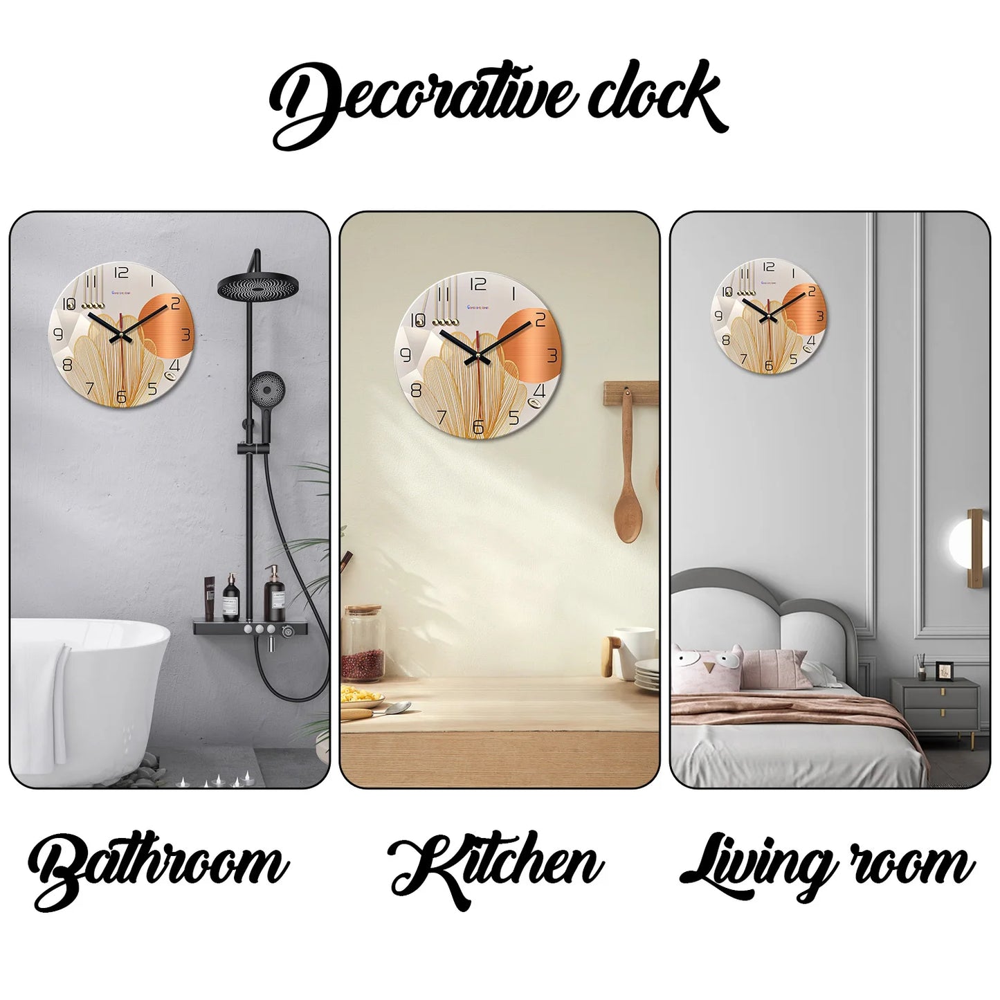 Light Luxury Geometric Pattern Tempered Glass Wall Clock Living Room Bedroom Kitchen Home Decoration Wall Clock Silent Quartz Clock Holiday Gift 12 Inches 14 Inches 16inch (No Battery)