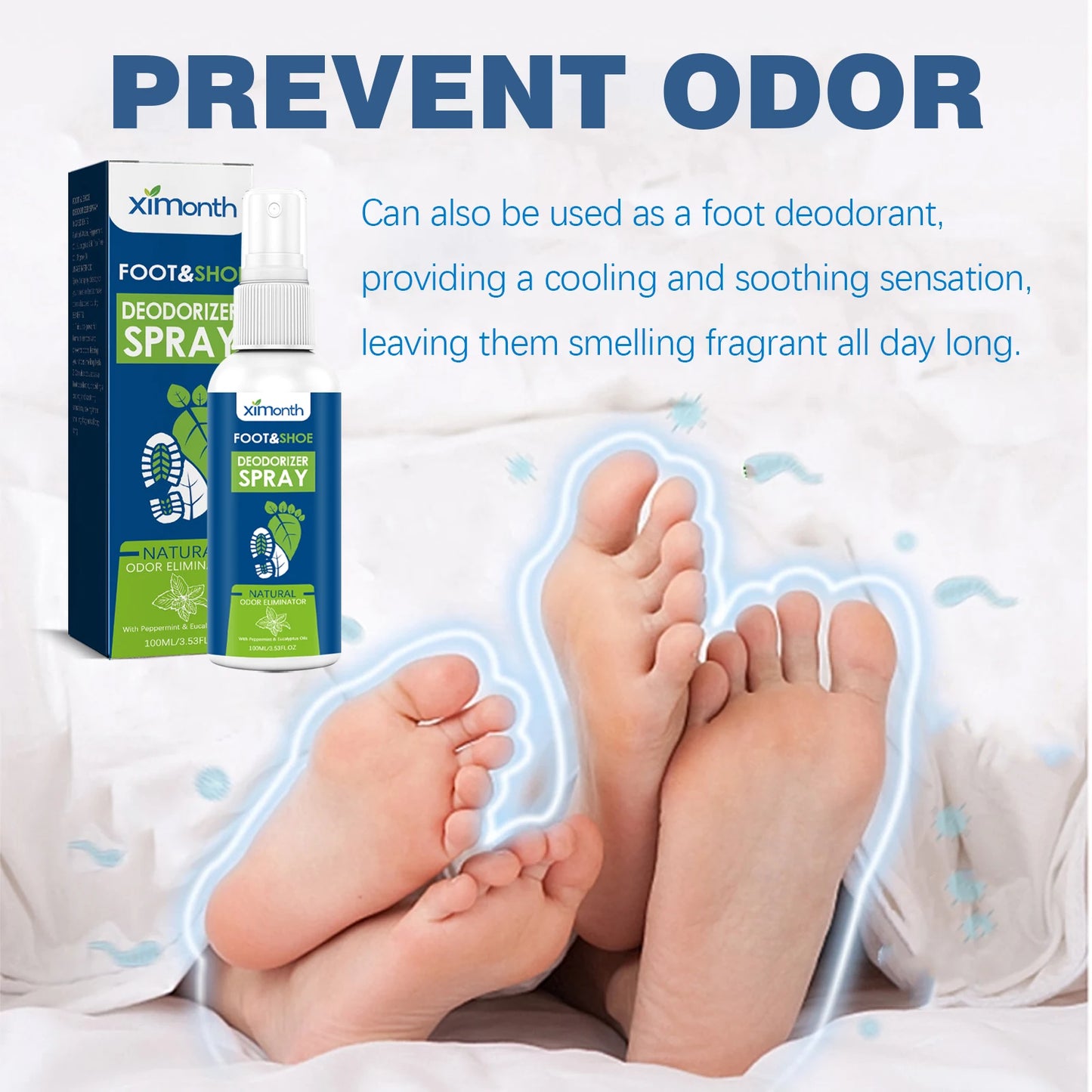 Ximonth Foot Deodorant Spray Relieve Foot Sweat Eliminate Foot Odors Soothing Itching Lasting Fragrance Foot Deodorant Spray