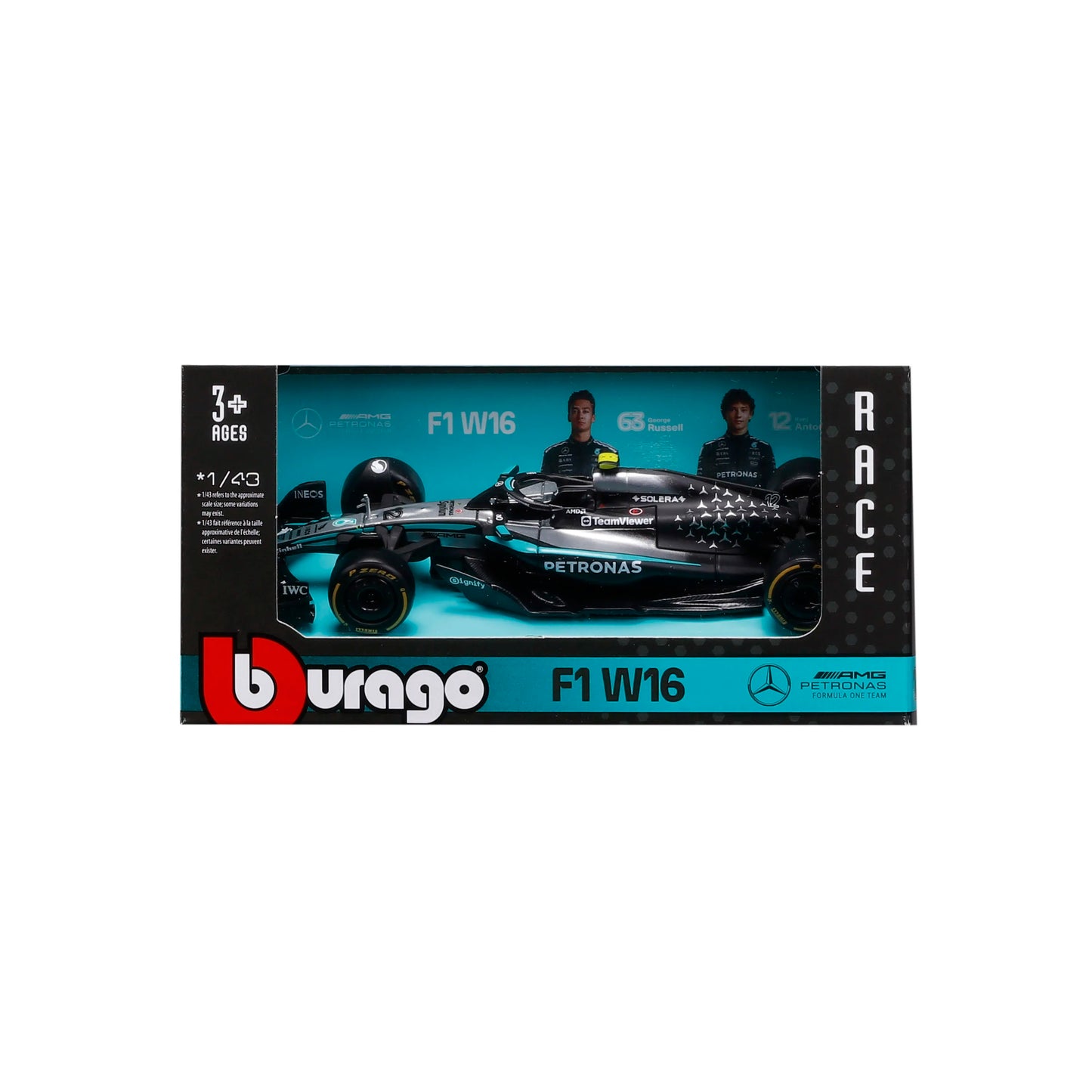 Bburago 1:43 New F1 Mercedes-AMG 2025 W16 #63 George Russell #12 Kimi Antonelli Alloy Car Die Cast Model Toy Collectible