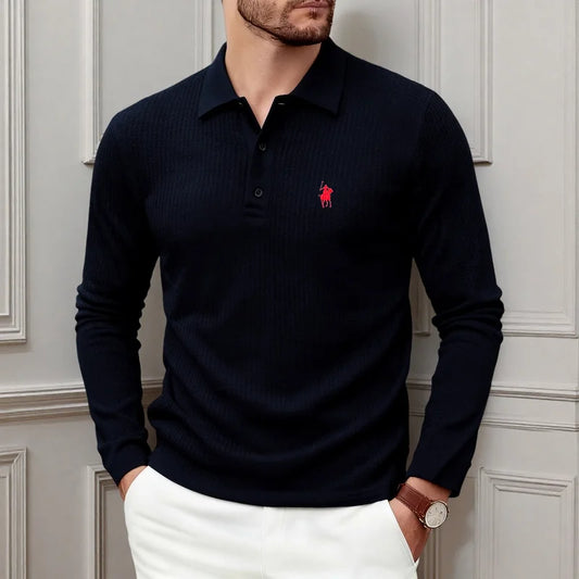 Luxury polo shirt embroidered long sleeved men's clothing 2025 autumn new style comfortable and breathable casual brand T-shirt