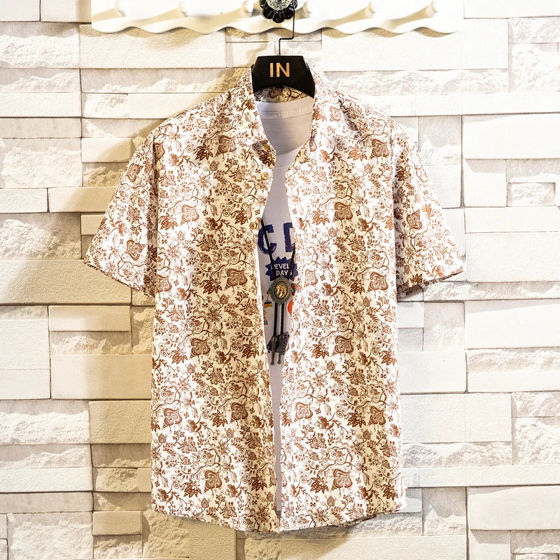 Summer High Quality Cotton Mens Hawaiian Shirt Printed Short Sleeve Big Size Hawaii Men Beach Floral Shirts Multiple 1037