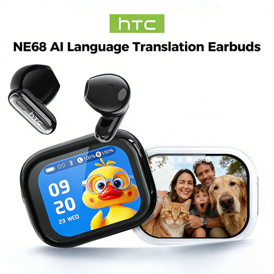HD Screen Wireless Earphones Bluetooth Music Earbuds HTC NE68 150 Languages 30 hour Battery Life Clear Audio Comfortable Wearing