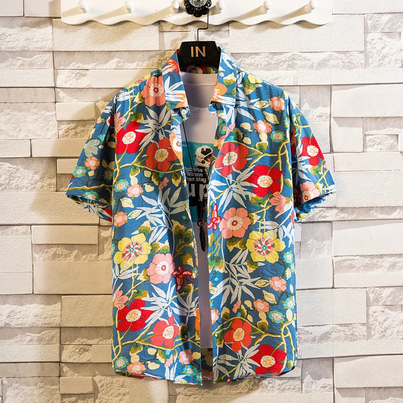 Summer High Quality Cotton Mens Hawaiian Shirt Printed Short Sleeve Big Size Hawaii Men Beach Floral Shirts Multiple 1037