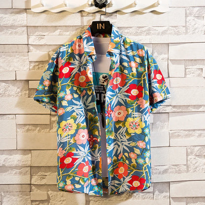 Summer High Quality Cotton Mens Hawaiian Shirt Printed Short Sleeve Big Size Hawaii Men Beach Floral Shirts Multiple 1037