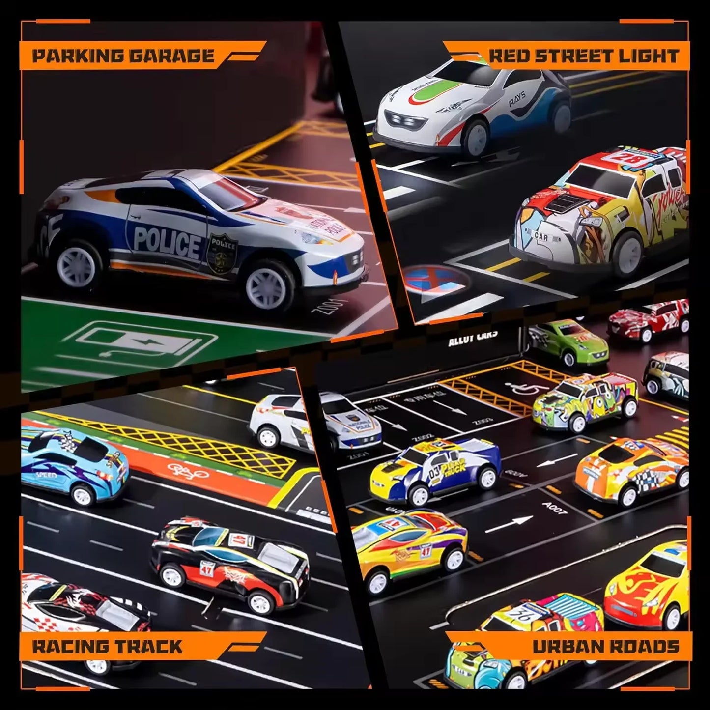 Christmas Gift 48Pieces Alloy Racing Car Models Scale Cars Set Container Storage Toy Metal Trucks Vehicles Model for for Kids