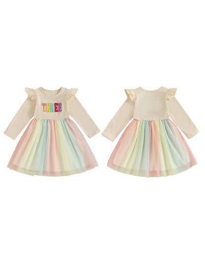 Cute Baby Girl Party Dress with Floral Embroidery Round Neck Long Sleeves Tulle Patchwork Princess Dress for Toddler s Birthday