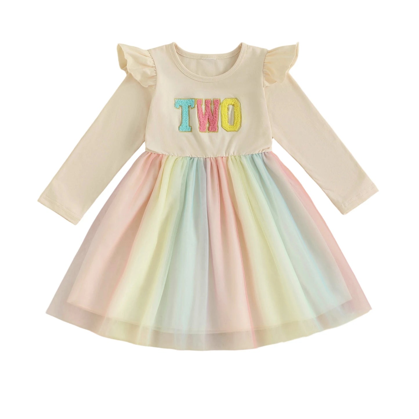 Cute Baby Girl Party Dress with Floral Embroidery Round Neck Long Sleeves Tulle Patchwork Princess Dress for Toddler s Birthday