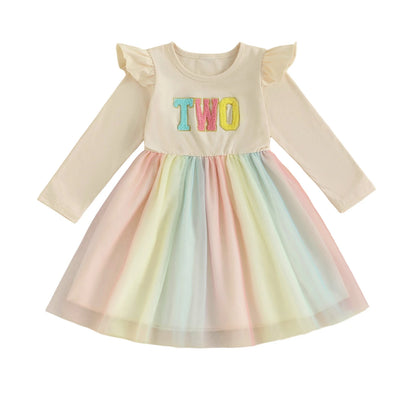 Cute Baby Girl Party Dress with Floral Embroidery Round Neck Long Sleeves Tulle Patchwork Princess Dress for Toddler s Birthday