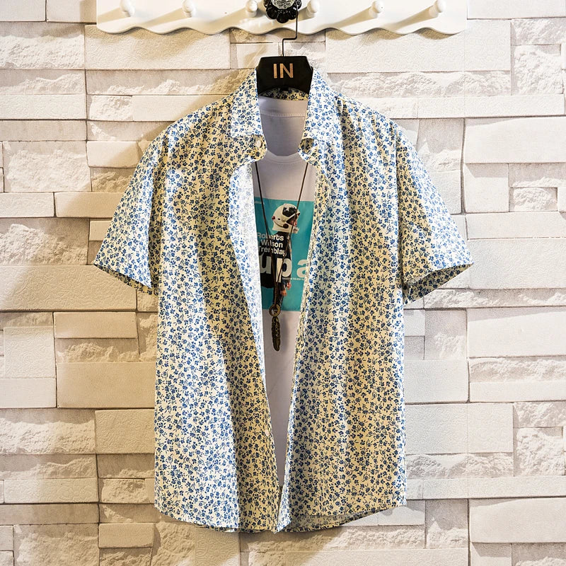 Summer High Quality Cotton Mens Hawaiian Shirt Printed Short Sleeve Big Size Hawaii Men Beach Floral Shirts Multiple 1037