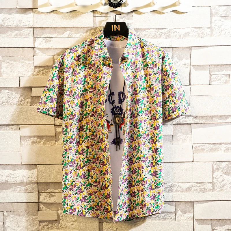 Summer High Quality Cotton Mens Hawaiian Shirt Printed Short Sleeve Big Size Hawaii Men Beach Floral Shirts Multiple 1037