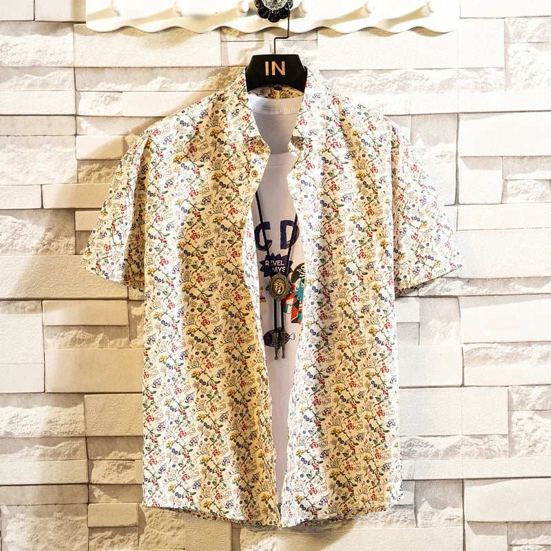 Summer High Quality Cotton Mens Hawaiian Shirt Printed Short Sleeve Big Size Hawaii Men Beach Floral Shirts Multiple 1037