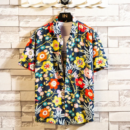 Summer High Quality Cotton Mens Hawaiian Shirt Printed Short Sleeve Big Size Hawaii Men Beach Floral Shirts Multiple 1037