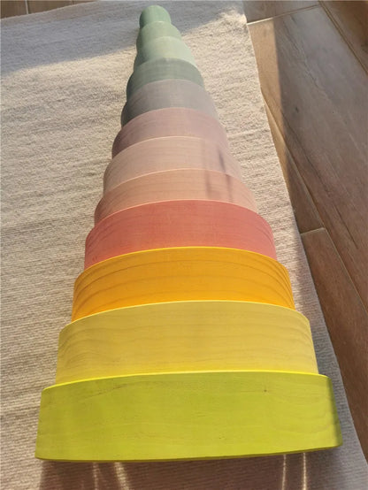 High Quality Wooden Toys Pastel Basswood Rainbow Stacking Blocks Pine Building Semi Sorting Peg Dolls Balls for Kids Play