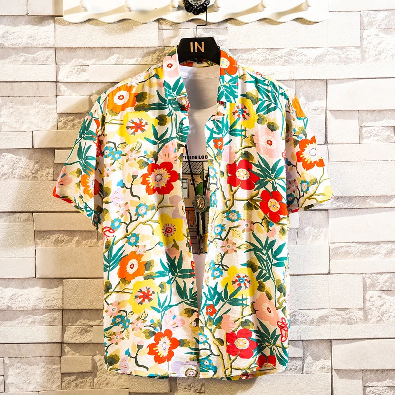 Summer High Quality Cotton Mens Hawaiian Shirt Printed Short Sleeve Big Size Hawaii Men Beach Floral Shirts Multiple 1037