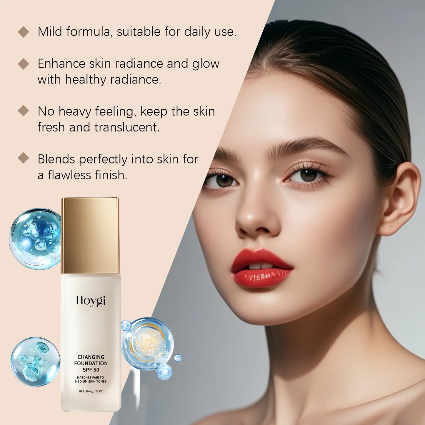 Protective Liquid Concealer Foundation Lightweight Matte Concealer Spf50 Oil Control Natural Coverage Soothing for Oily/Dry Skin