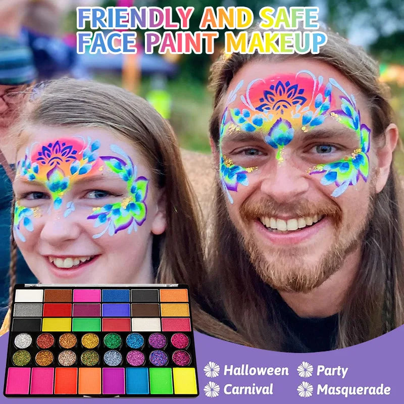 42 Colors UV Neon Face Paint Set Water Soluble Fluorescent Glitter Art Makeup for Body Painting Festivals Halloween
