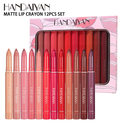 12 Colors Matte Lipstick Set Long Lasting Hydrating Lip Liner Crayon Kit Non Sticky Lightweight Professional Cosmetic
