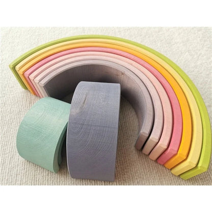 High Quality Wooden Toys Pastel Basswood Rainbow Stacking Blocks Pine Building Semi Sorting Peg Dolls Balls for Kids Play