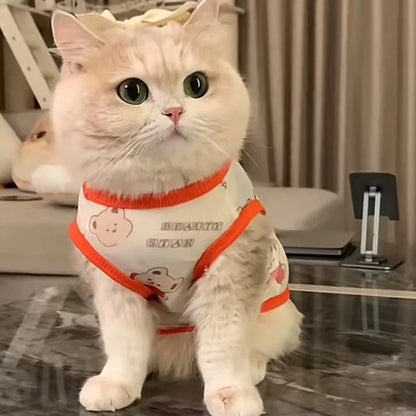Pet Vest Spring Summer Cartoon Anti Loose Fur Soft Ventilated Adorable Ins Style Slim Cooling Elastic Kitty Casual Light Outdoor