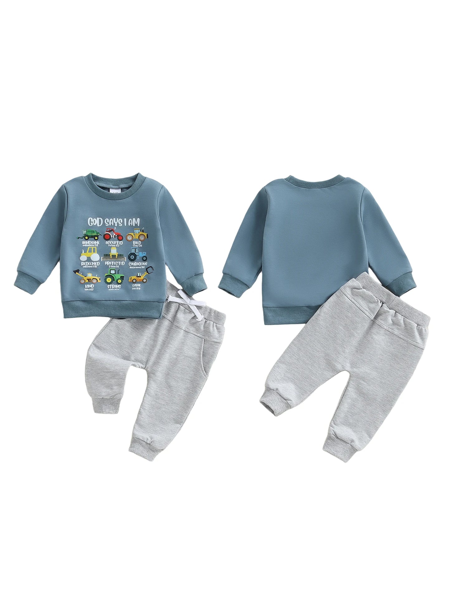 Infant Boys Stylish Autumn Ensemble Trendy Long Sleeve Top with Printed Letters and Matching Solid Pants - 2 Piece Set