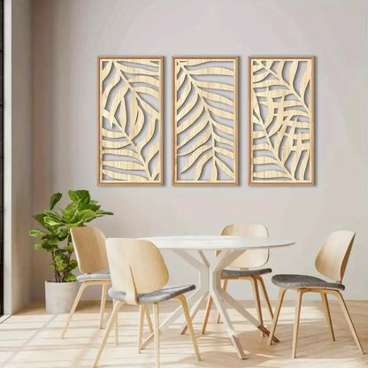 3pcs Modern Abstract Leaf Carving Wood Wall Decoration Tropical Palm Hollow Wooden Art Home Decor