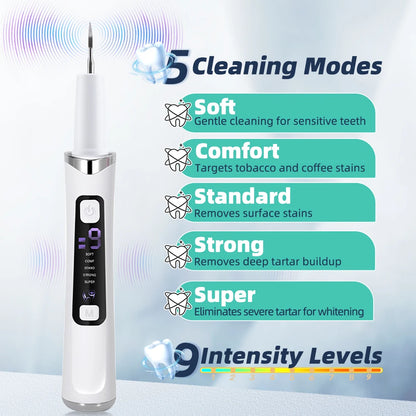 Electric Ultrasonic Dental Scaler 5 Modes Calculus Oral Tartar Remover Tooth Stain 9 Levels Cleaner Teeth Whitening Oral Care