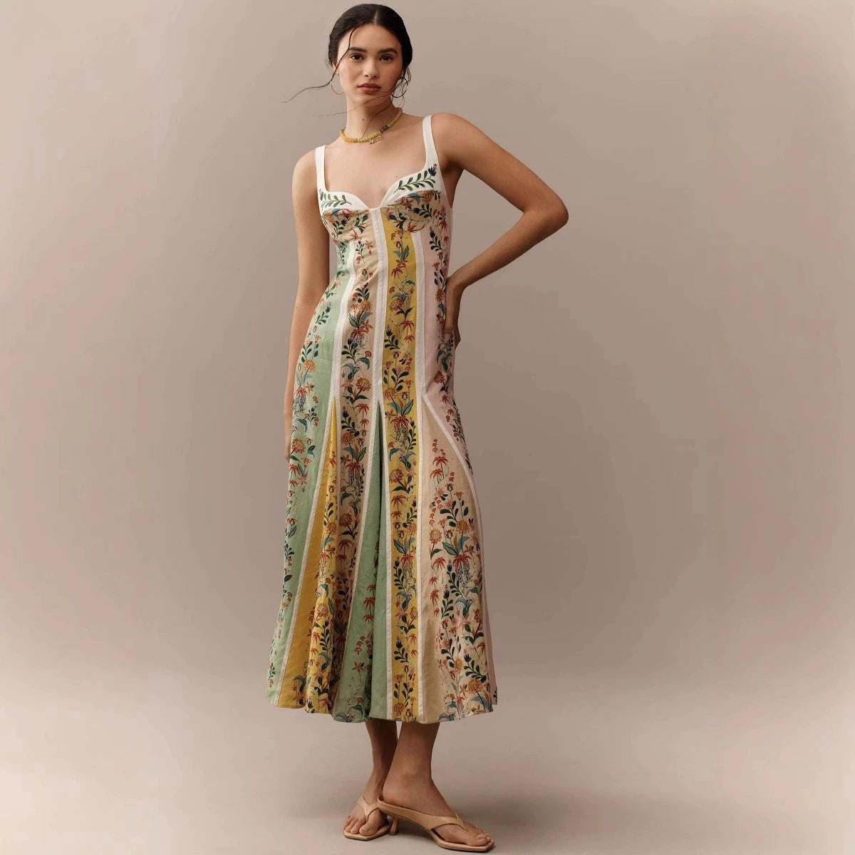 Fashion Elegant Women Sleeveless Party Dresses Casual Deep V Neck Maxi Dress Summer Backless High Waist Print Dress Vestidos