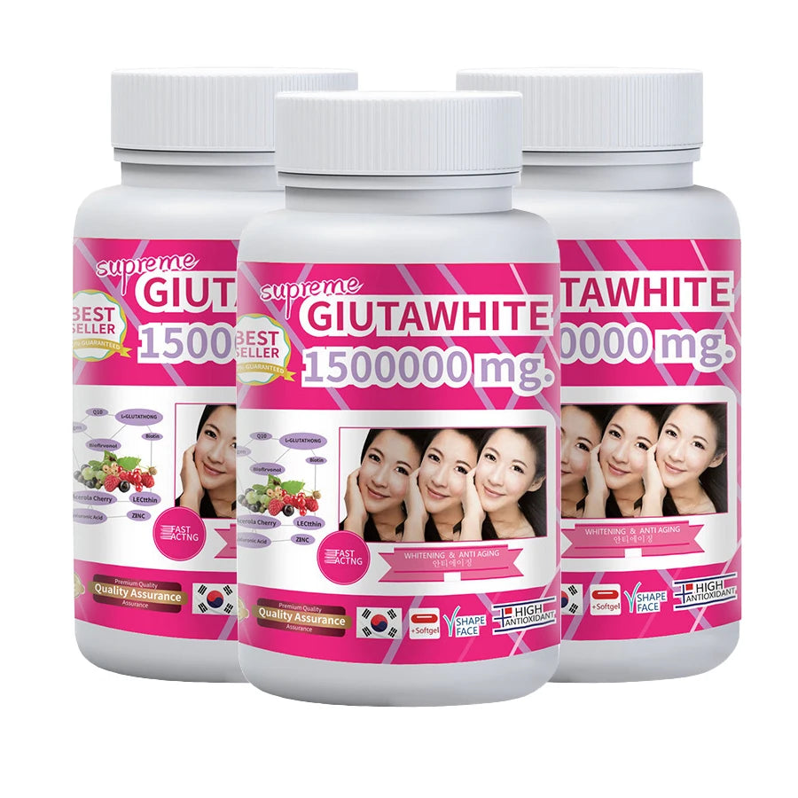 Gluta White 1500000mg. Collagen Stimulator Healthy Blood Circulation - Glutathione Skin Whitening Formula - 30 Softgel Capsules