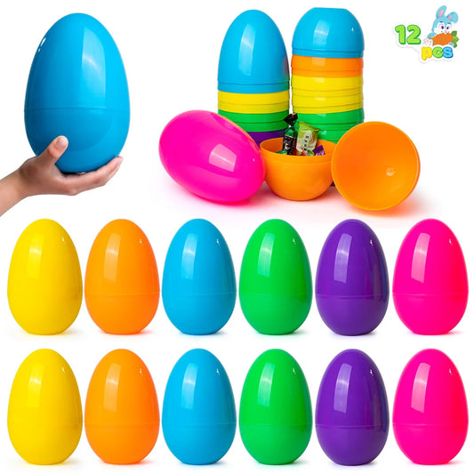 JOYFY 12 PCS 7" Jumbo Plastic Bright Solid Easter Eggs Assorted Colors for Filling Treats Easter Theme Party Favor Easter Eggs