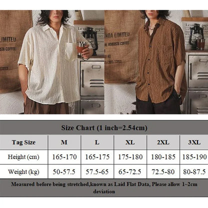 Men Casual Loose Hollow Out Short Sleeve Shirts with pockets Retro Fashion Vacation/Daily All-Match Tops Solid Color
