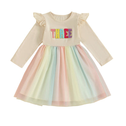 Cute Baby Girl Party Dress with Floral Embroidery Round Neck Long Sleeves Tulle Patchwork Princess Dress for Toddler s Birthday