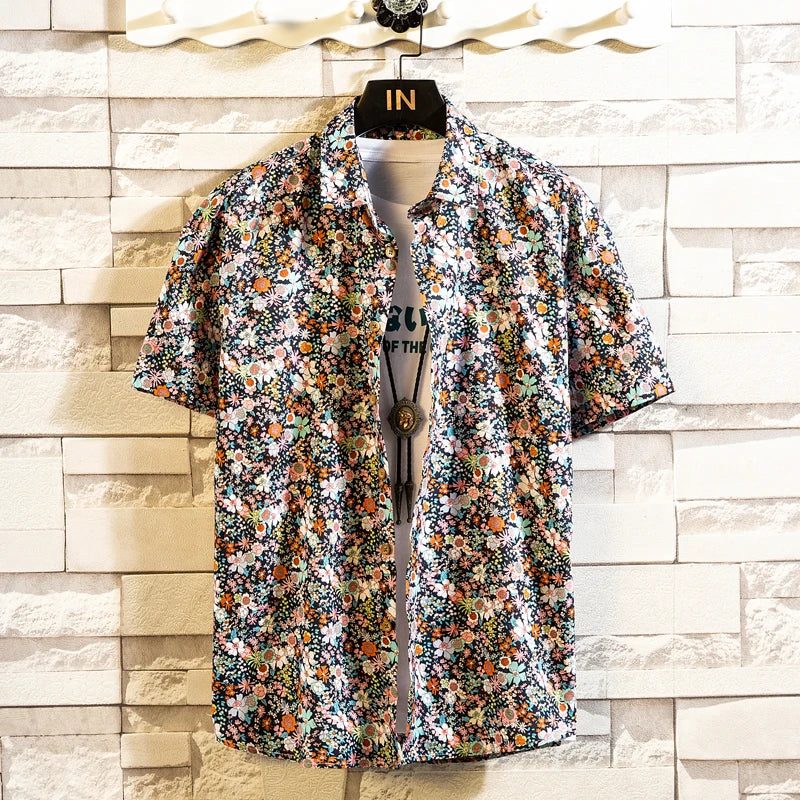 Summer High Quality Cotton Mens Hawaiian Shirt Printed Short Sleeve Big Size Hawaii Men Beach Floral Shirts Multiple 1037