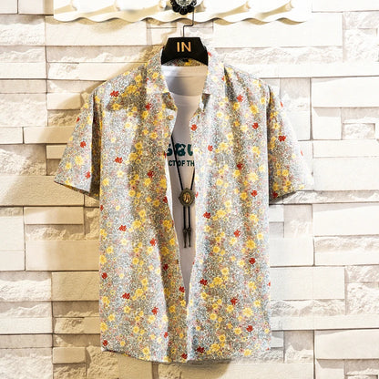 Summer High Quality Cotton Mens Hawaiian Shirt Printed Short Sleeve Big Size Hawaii Men Beach Floral Shirts Multiple 1037