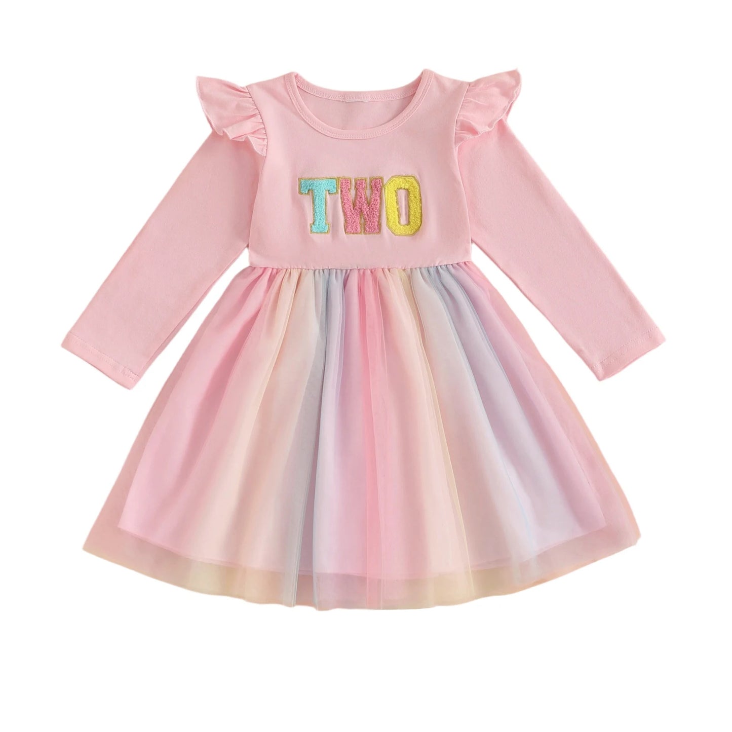 Cute Baby Girl Party Dress with Floral Embroidery Round Neck Long Sleeves Tulle Patchwork Princess Dress for Toddler s Birthday