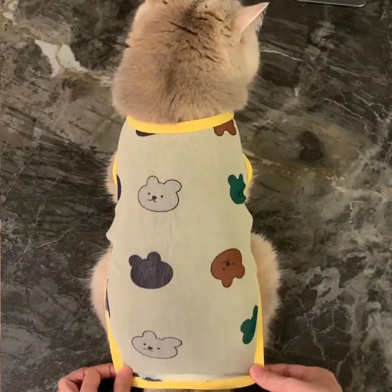 Pet Vest Spring Summer Cartoon Anti Loose Fur Soft Ventilated Adorable Ins Style Slim Cooling Elastic Kitty Casual Light Outdoor