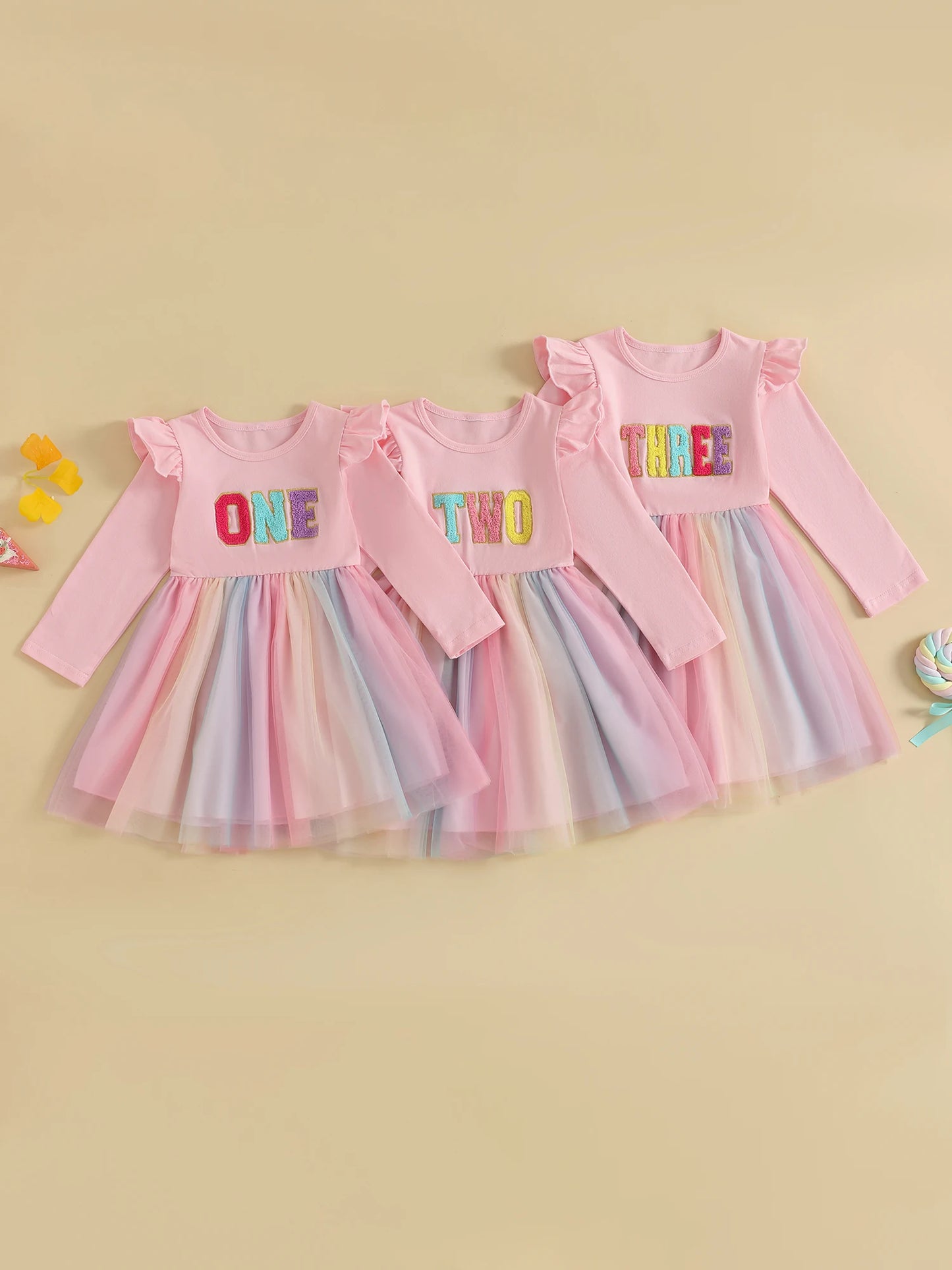 Cute Baby Girl Party Dress with Floral Embroidery Round Neck Long Sleeves Tulle Patchwork Princess Dress for Toddler s Birthday