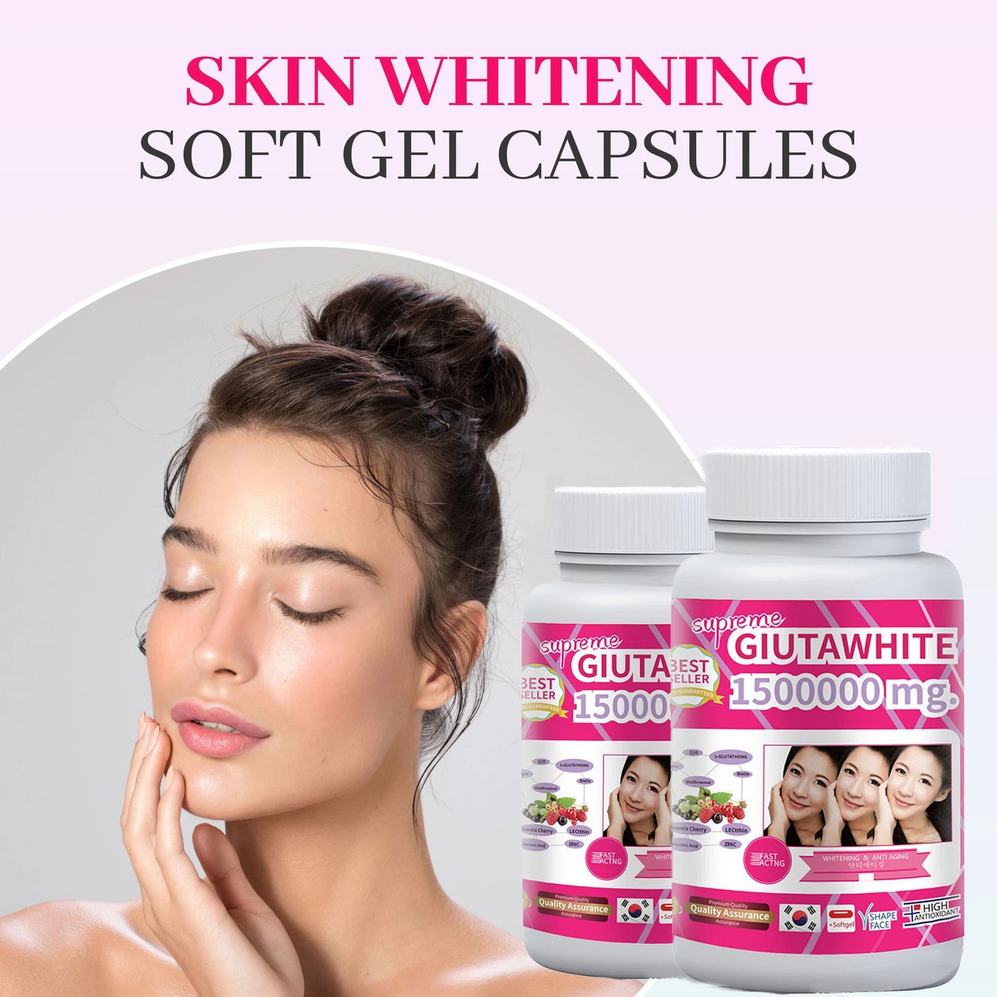 Gluta White 1500000mg. Collagen Stimulator Healthy Blood Circulation - Glutathione Skin Whitening Formula - 30 Softgel Capsules