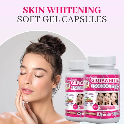 Gluta White 1500000mg. Collagen Stimulator Healthy Blood Circulation - Glutathione Skin Whitening Formula - 30 Softgel Capsules