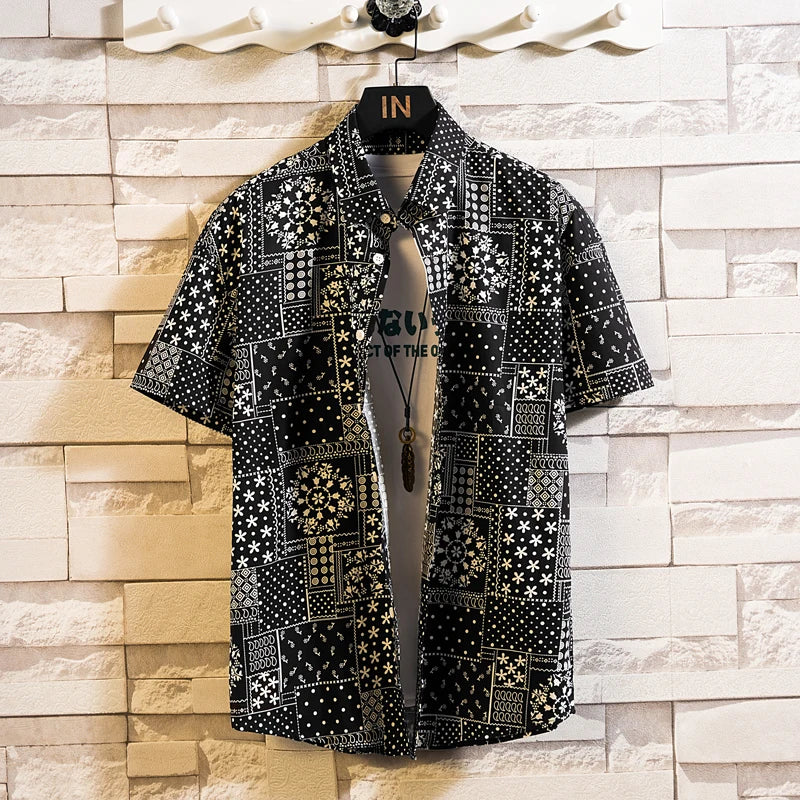 Summer High Quality Cotton Mens Hawaiian Shirt Printed Short Sleeve Big Size Hawaii Men Beach Floral Shirts Multiple 1037
