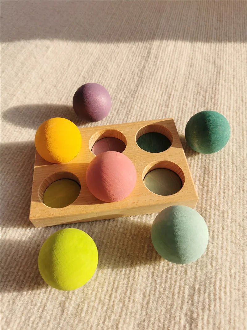High Quality Wooden Toys Pastel Basswood Rainbow Stacking Blocks Pine Building Semi Sorting Peg Dolls Balls for Kids Play