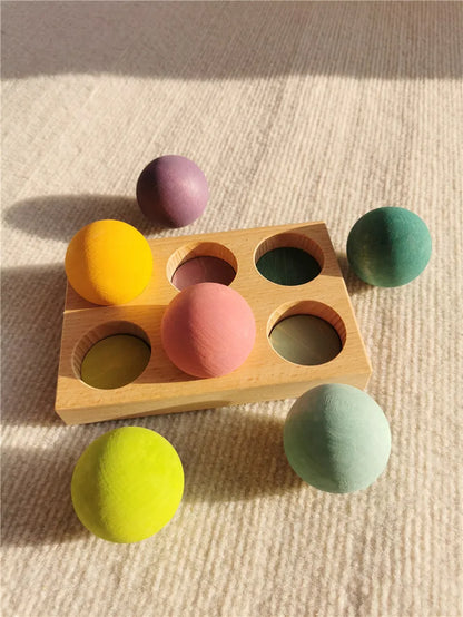 High Quality Wooden Toys Pastel Basswood Rainbow Stacking Blocks Pine Building Semi Sorting Peg Dolls Balls for Kids Play
