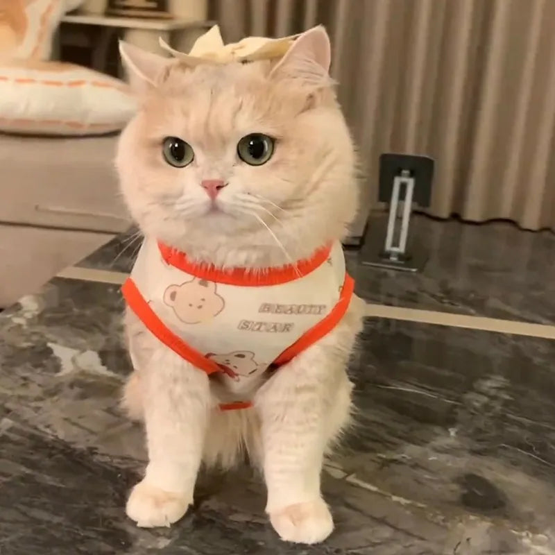 Pet Vest Spring Summer Cartoon Anti Loose Fur Soft Ventilated Adorable Ins Style Slim Cooling Elastic Kitty Casual Light Outdoor