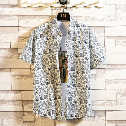Summer High Quality Cotton Mens Hawaiian Shirt Printed Short Sleeve Big Size Hawaii Men Beach Floral Shirts Multiple 1037