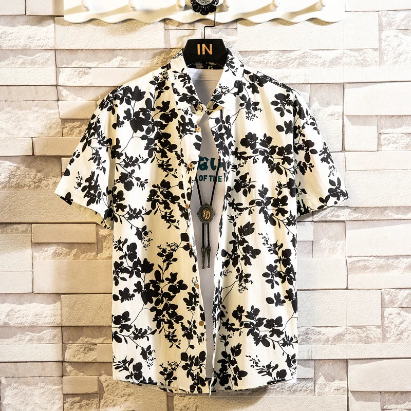 Summer High Quality Cotton Mens Hawaiian Shirt Printed Short Sleeve Big Size Hawaii Men Beach Floral Shirts Multiple 1037