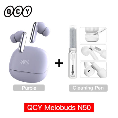 QCY Melobuds N50 Wireless Earphones ANC 6 Mics AI Call Earbuds Bluetooth 5.4 Dual Connection Headphone Transparent Mode